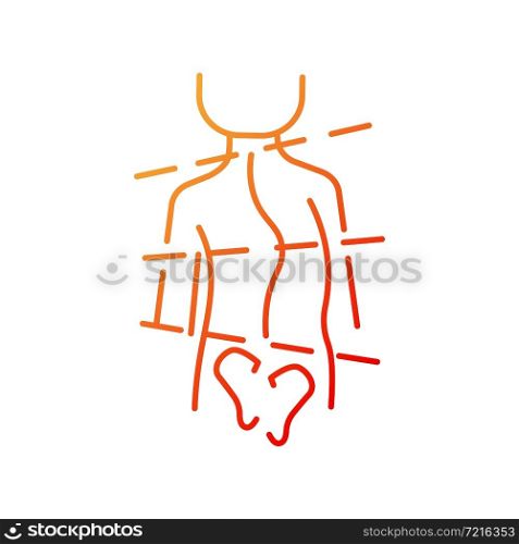 Idiopathic scoliosis gradient linear vector icon. Spine abnormal curvature. Backbone deformation. Spinal problems. Thin line color symbol. Modern style pictogram. Vector isolated outline drawing. Idiopathic scoliosis gradient linear vector icon