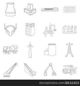 Idustry set icons in outline style isolated on white background. Industry icon set outline