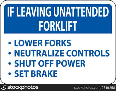 If Leaving Forklift Unattended Sign On White Background