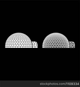Igloo dwelling with icy cubes blocks Place when live inuits and eskimos Arctic home Dome shape icon outline set white color vector illustration flat style simple image