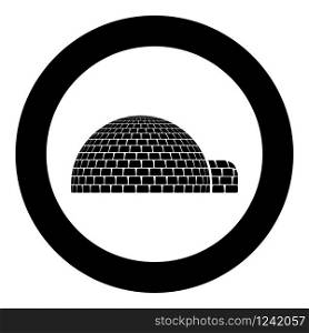 Igloo dwelling with icy cubes blocks Place when live inuits and eskimos Arctic home Dome shape icon in circle round black color vector illustration flat style simple image. Igloo dwelling with icy cubes blocks Place when live inuits and eskimos Arctic home Dome shape icon in circle round black color vector illustration flat style image