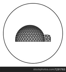 Igloo dwelling with icy cubes blocks Place when live inuits and eskimos Arctic home Dome shape icon in circle round outline black color vector illustration flat style simple image. Igloo dwelling with icy cubes blocks Place when live inuits and eskimos Arctic home Dome shape icon in circle round outline black color vector illustration flat style image