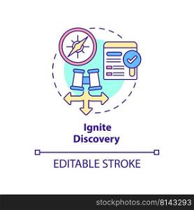 Ignite discovery concept icon. How to get found on internet. SEO pillar abstract idea thin line illustration. Isolated outline drawing. Editable stroke. Arial, Myriad Pro-Bold fonts used. Ignite discovery concept icon