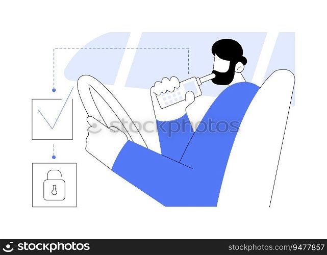 Ignition interlock abstract concept vector illustration. Car driver with smart start ignition interlock, public health medicine, device for people convicted of drunk driving abstract metaphor.. Ignition interlock abstract concept vector illustration.
