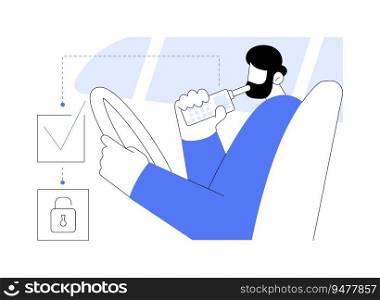 Ignition interlock abstract concept vector illustration. Car driver with smart start ignition interlock, public health medicine, device for people convicted of drunk driving abstract metaphor.. Ignition interlock abstract concept vector illustration.