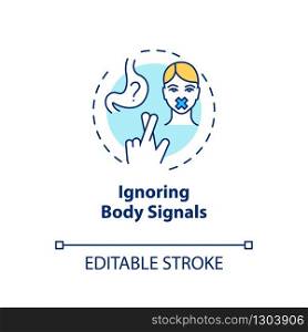 Ignoring body signals concept icon. Mindful eating, conscious nutrition idea thin line illustration. Unhealthy dieting and fasting. Vector isolated outline RGB color drawing. Editable stroke