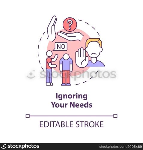 Ignoring your needs concept icon. Communication problems. No response from partner. Emotional neglect abstract idea thin line illustration. Vector isolated outline color drawing. Editable stroke. Ignoring your needs concept icon