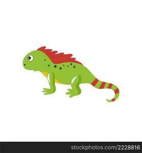 Iguana lizard isolated on a white background. Children’s cartoon vector illustration for alphabet with animals. Snakes, reptiles, and reptiles.