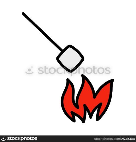 Iicon Of Camping Fire With Marshmallow. Editable Bold Outline With Color Fill Design. Vector Illustration.