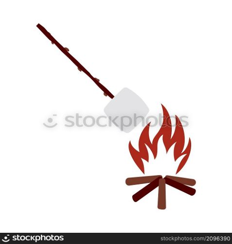 Iicon Of Camping Fire With Marshmallow. Flat Color Design. Vector Illustration.