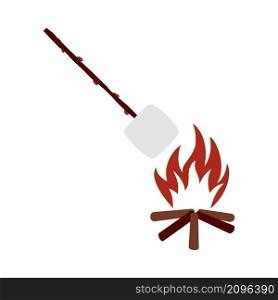 Iicon Of Camping Fire With Marshmallow. Flat Color Design. Vector Illustration.