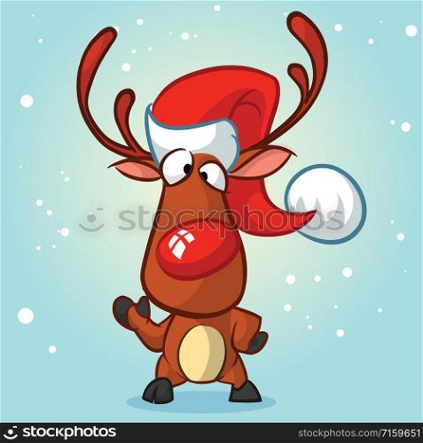 Iillustration of a happy cartoon Christmas Reindeer in Santa hat