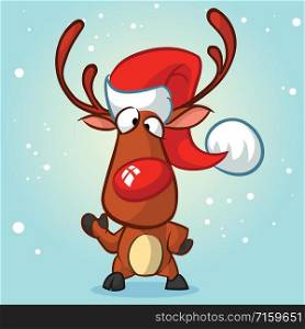 Iillustration of a happy cartoon Christmas Reindeer in Santa hat