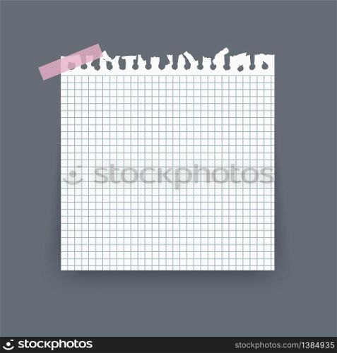 Iisolated realistic empty vector paper poster mockup, note, sticky, banner and piece of paper with ripped edges on gray background.. Iisolated realistic empty vector banner and piece of paper with