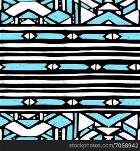Ikat ornament. Tribal pattern in Aztec style. Hand Drawn folklore seamless pattern. Ikat ornament. Tribal pattern