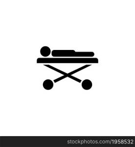 Ill Patient Lying on Medical Roller Bed. Flat Vector Icon illustration. Simple black symbol on white background. Ill Patient Lying on Medical Bed sign design template for web and mobile UI element. Ill Patient Lying on Medical Roller Bed. Flat Vector Icon illustration. Simple black symbol on white background. Ill Patient Lying on Medical Bed sign design template for web and mobile UI element.