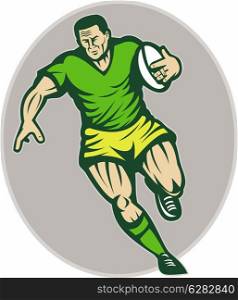 ill;ustration of a Rugby player running with ball. Rugby player running with ball