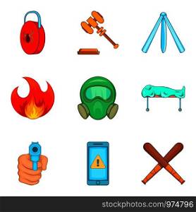 Illegal action icons set. Cartoon set of 9 illegal action vector icons for web isolated on white background. Illegal action icons set, cartoon style
