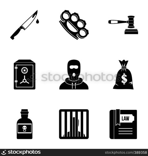 Illegal action icons set. Simple illustration of 9 illegal action vector icons for web. Illegal action icons set, simple style