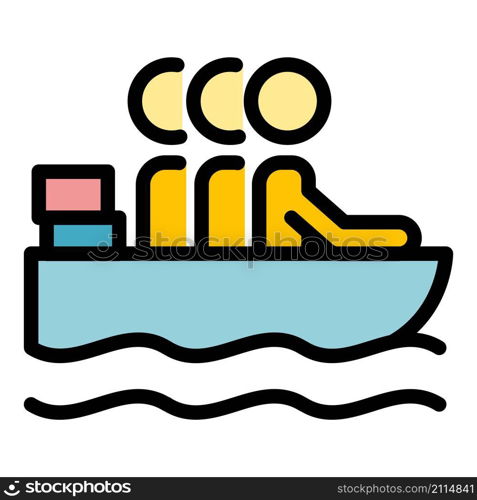 Illegal immigrants in boat icon. Outline illegal immigrants in boat vector icon color flat isolated. Illegal immigrants in boat icon color outline vector