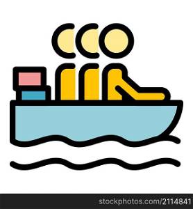 Illegal immigrants in boat icon. Outline illegal immigrants in boat vector icon color flat isolated. Illegal immigrants in boat icon color outline vector