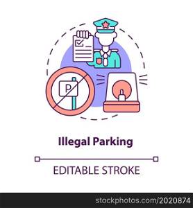Illegal parking concept icon. Scooter sharing problem abstract idea thin line illustration. Blocking pedestrian walkways. Reporting violation. Vector isolated outline color drawing. Editable stroke. Illegal parking concept icon