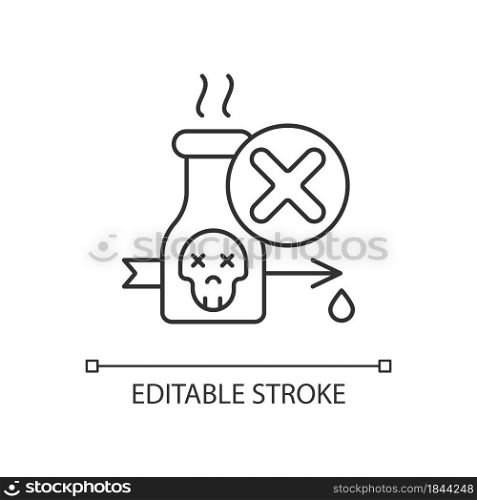Illegal poison hunting linear icon. Prohibit poisonous and toxic substances usage. Thin line customizable illustration. Contour symbol. Vector isolated outline drawing. Editable stroke. Illegal poison hunting linear icon