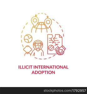 Illicit international adoption red concept icon. Illicit foreign adoptions abstract idea thin line illustration. Child kidnapping. Violent abduction. Vector isolated outline color drawing. Illicit international adoption red concept icon