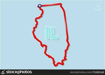 Illinois US state bold outline map. Glossy red border with soft shadow. Two letter state abbreviation. Vector illustration.. Illinois US state bold outline map. Vector illustration