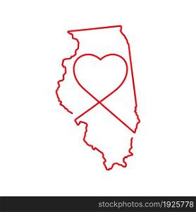 Illinois US state red outline map with the handwritten heart shape. Continuous line drawing of patriotic home sign. A love for a small homeland. T-shirt print idea. Vector illustration.. Illinois US state red outline map with the handwritten heart shape. Vector illustration