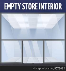 Illuminated empty supermarket or department warehouse store building interior vector illustration