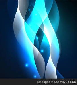 Illuminated neon waves. Vector abstract illuminated neon waves