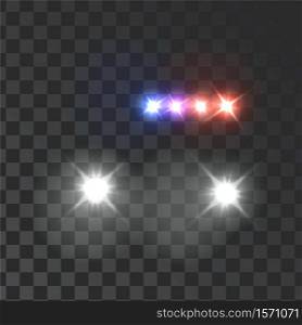 Illuminated Police Car Light Lamp And Siren Vector. Glowing And Blink Automobile Light Electronic Equipment. Lighting And Blinking Transport Alarm Signalization Template Realistic 3d Illustration. Illuminated Police Car Light Lamp And Siren Vector