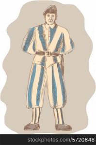 Illusatration of a Swiss guard standing attention facing front done in sketch style.. Swiss Guard Standing Sketch