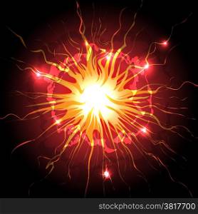 illusration of explosion in the night sky drawn in cartoon style