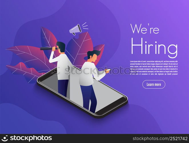 Illustrate design concept The finding employee. HR job seeking. Website mockup design templkate. Vector illustrate.