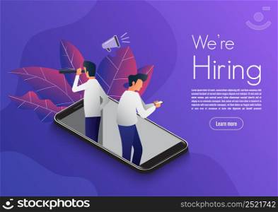 Illustrate design concept The finding employee. HR job seeking. Website mockup design templkate. Vector illustrate.