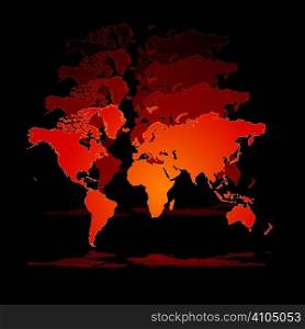 Illustrated 3d world in orange on a black background