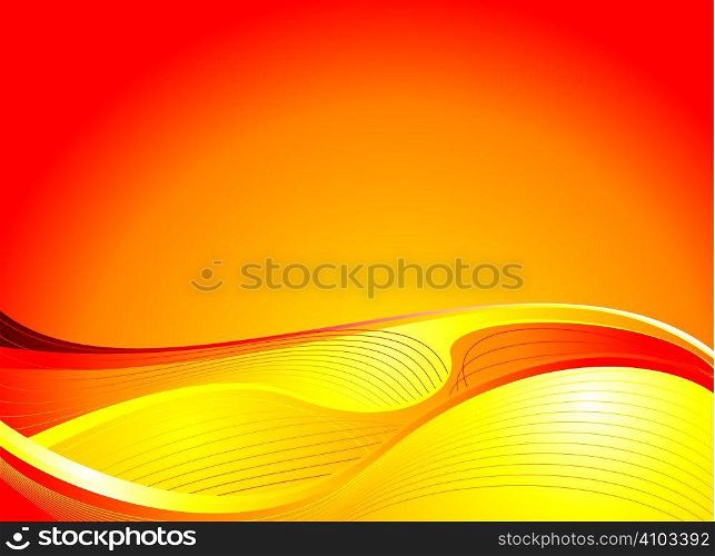 Illustrated abstract background in bright red colours with wavy lines