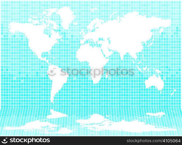 Illustrated abstract look at the world in different shades of light blue tiles
