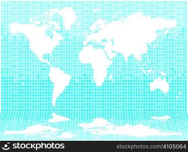 Illustrated abstract look at the world in different shades of light blue tiles