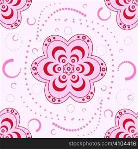 Illustrated abstract seventies wallpaper design in red and pink with a seamless repeat design