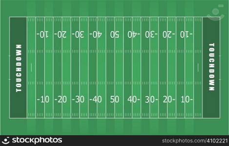 Illustrated american football field with green stripes and white lines