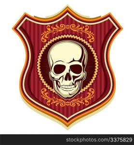 Illustrated crest with human skull