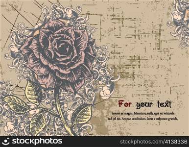 Illustrated Floral Card with rose vector illustration