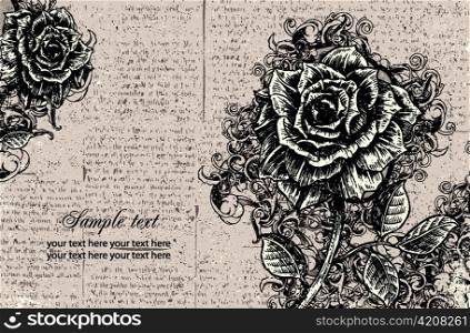 Illustrated Floral Card with rose vector illustration