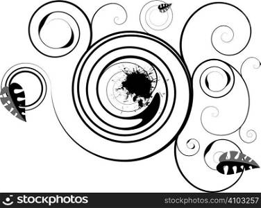 illustrated floral swirls in mono black and white with a leaf design