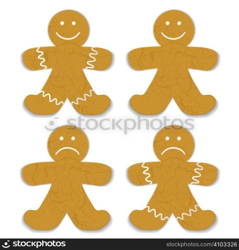Illustrated gingerbread man with white frosting and smile variation