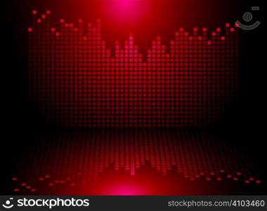 Illustrated graphics equaliser in red with a black gradient background