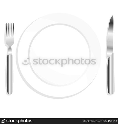 Illustrated knife and fork with ceramic plate and shadow